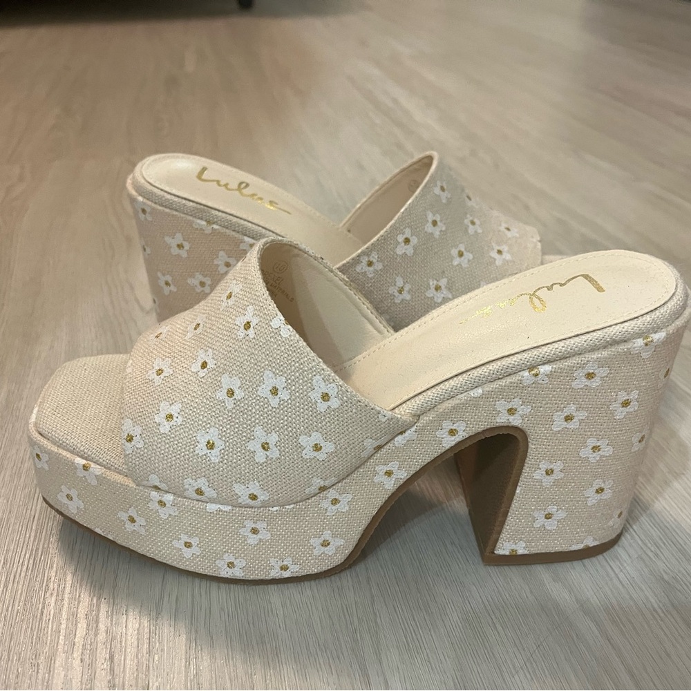 Lulu's Daisy Cream Platform Heels